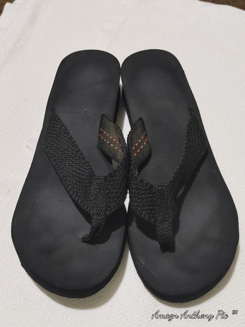 Women's Black Woven Strap Flip Flop Sandals